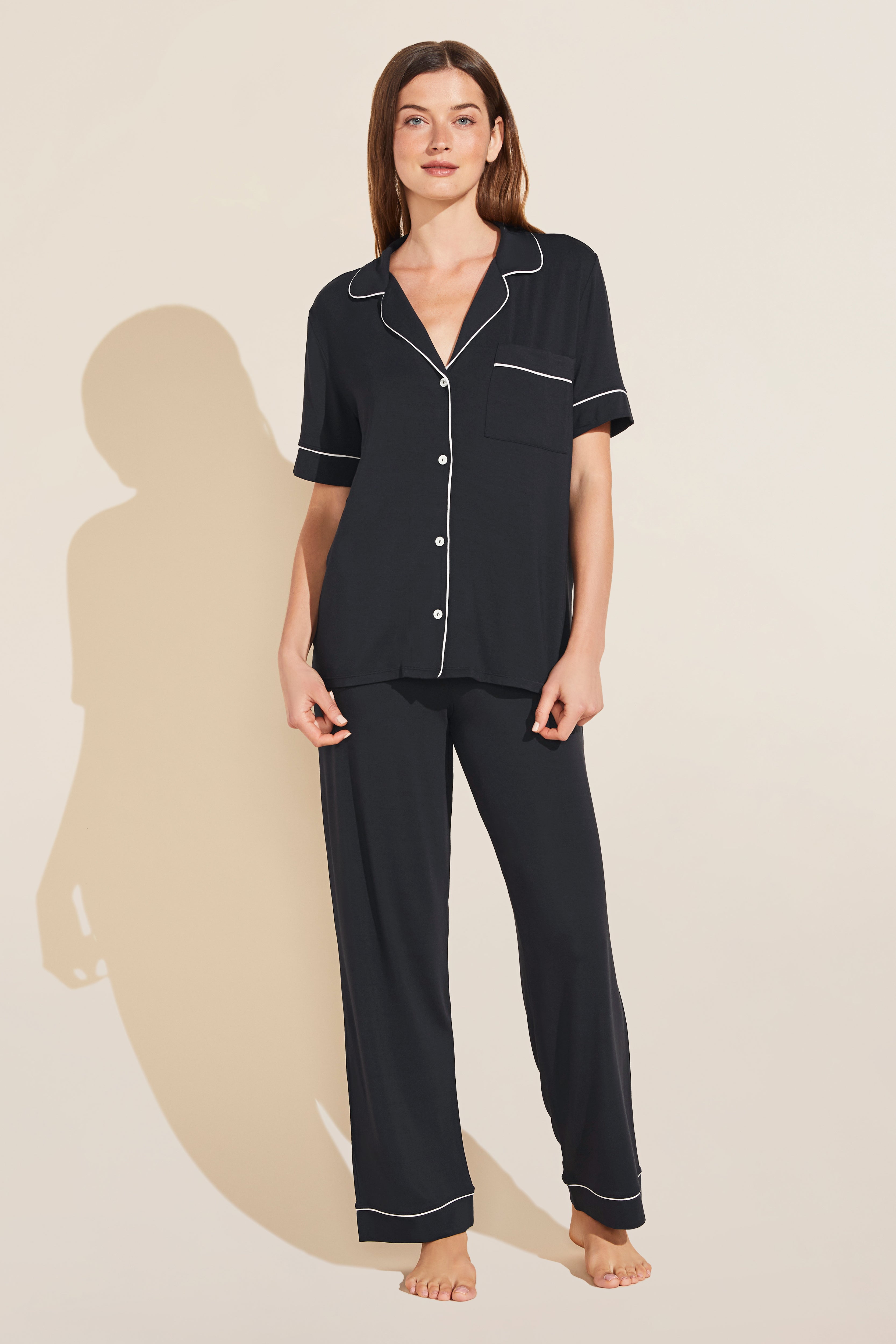 Gisele Short Sleeve Pant PJ Set in Black/Sorbet