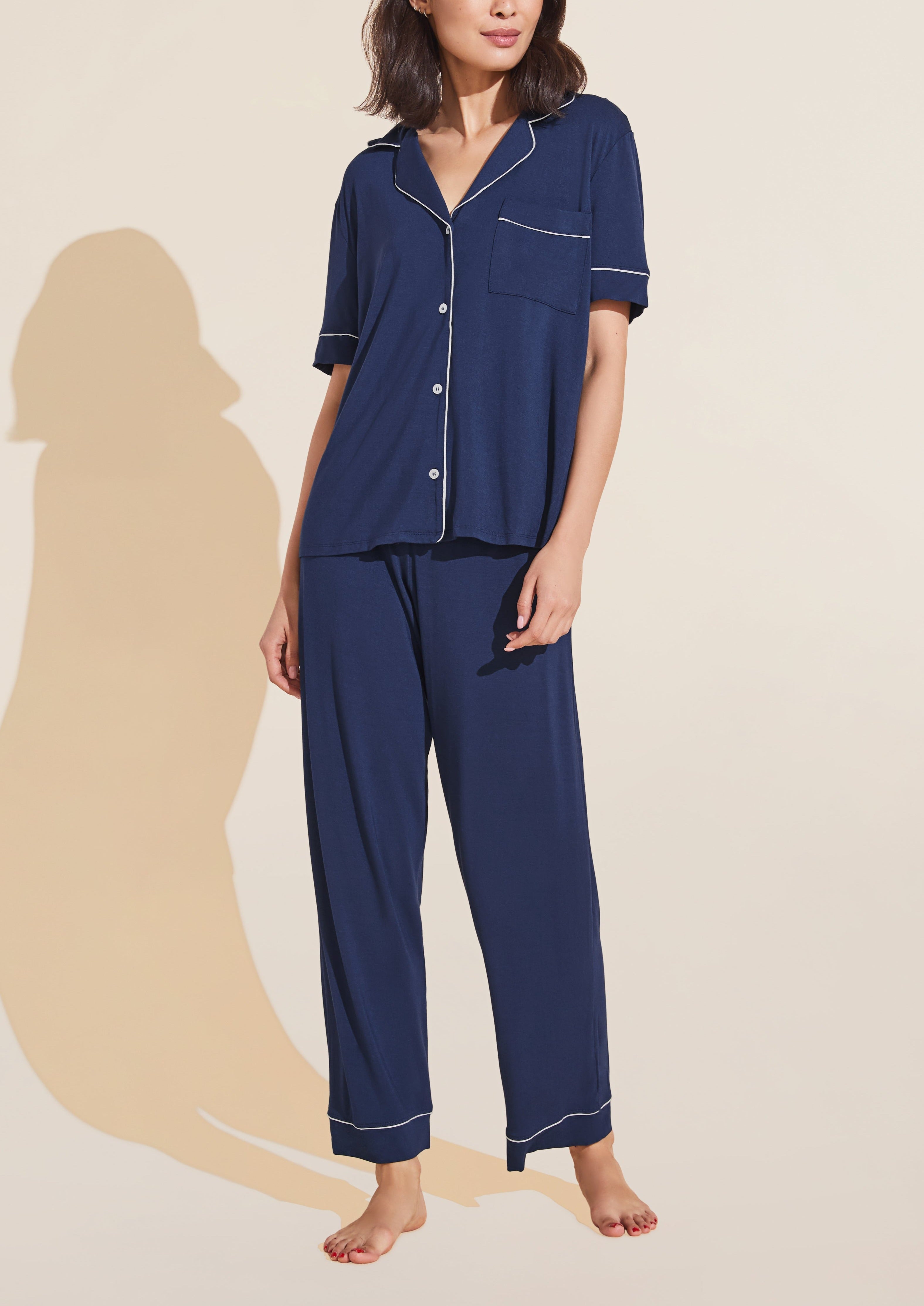 Gisele Short Sleeve Pant PJ Set in Navy/Ivory