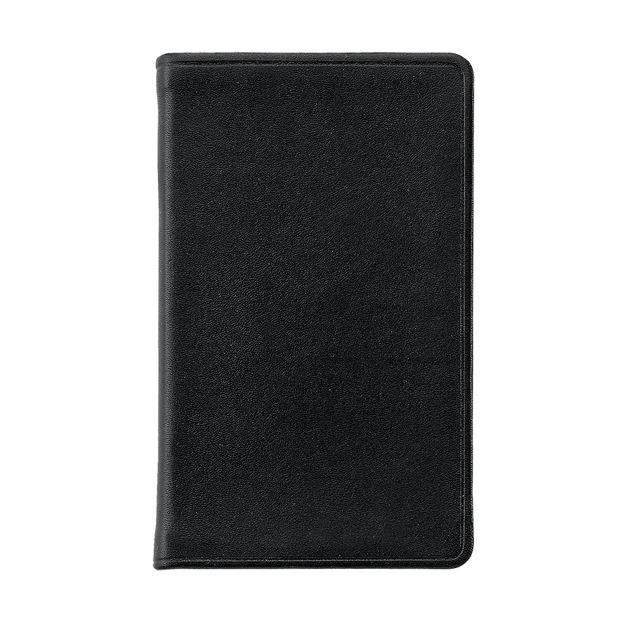 Front view of Traditional Leather pocket notes showing black full grain leather cover on white background
