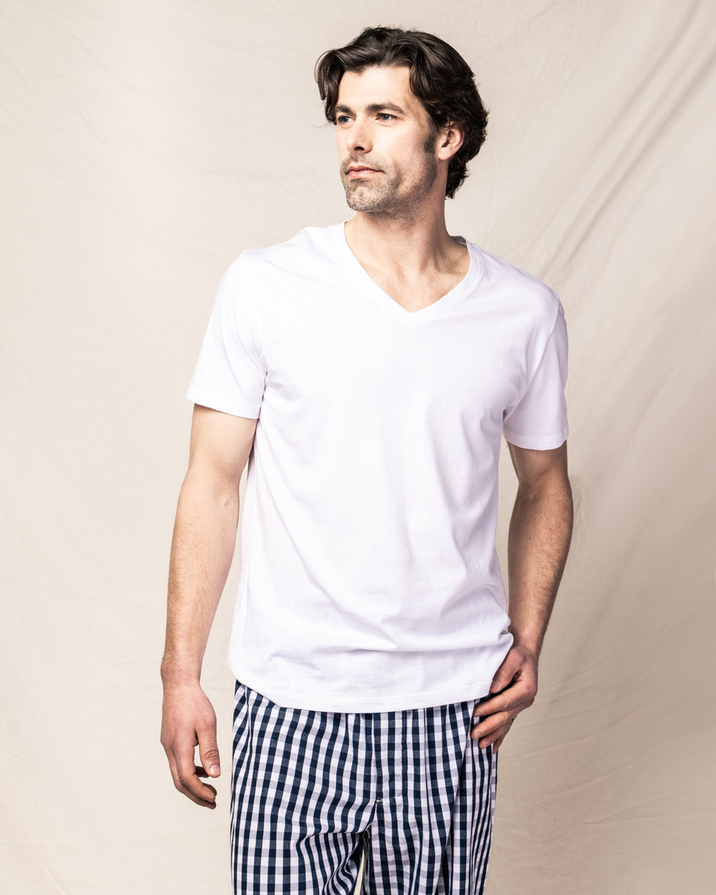 Pima Cotton Men’s White V-Neck Top