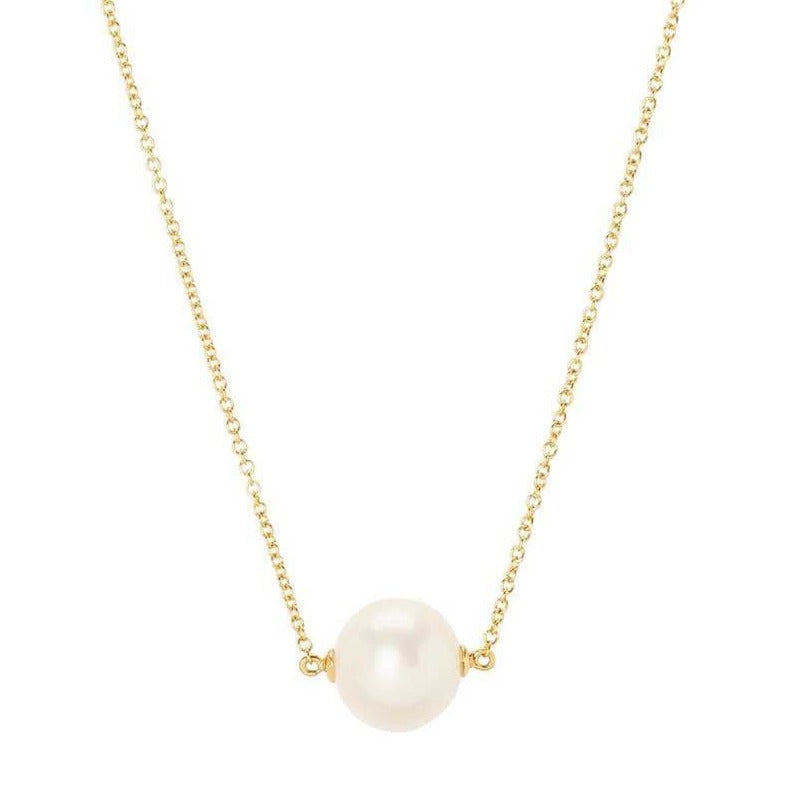 Front view of Pearl Pendant Necklace showcasing a 5.9ct pearl on an 18K yellow gold chain with white background