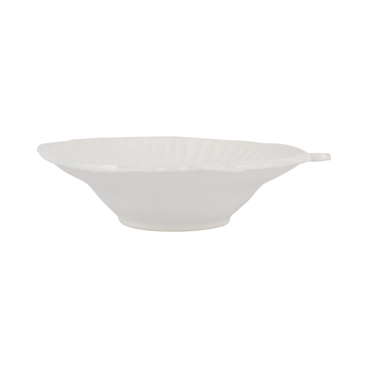 Side view of Pesce Serena Medium Serving Bowl showcasing fish details and raised rim against a white background