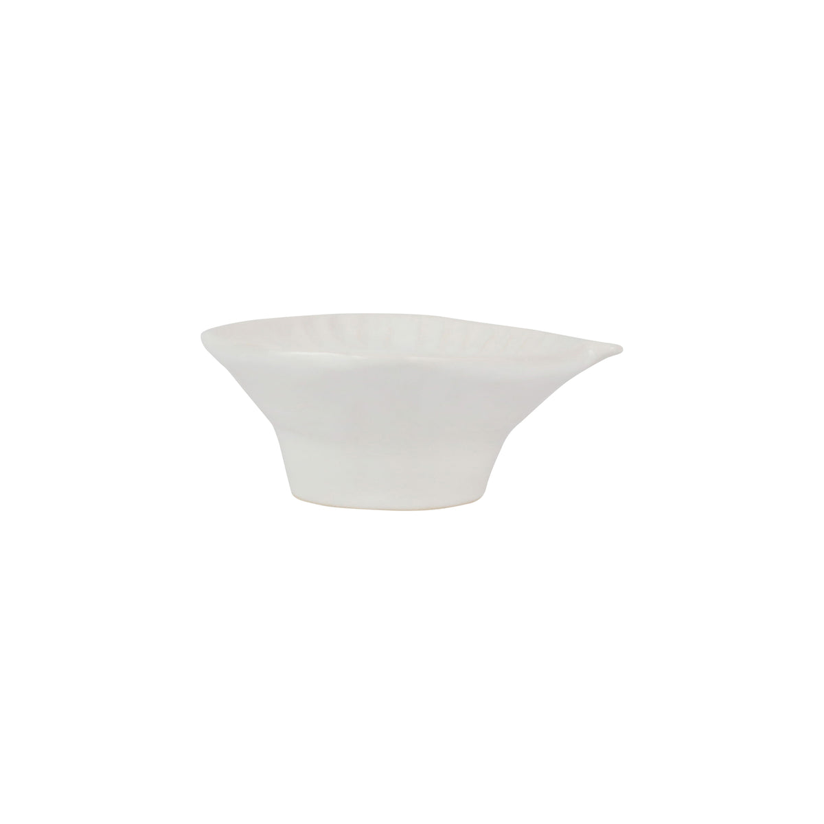 Front view of Pesce Serena Dipping Bowl showcasing its wide shallow shape with pointed sides on a white background