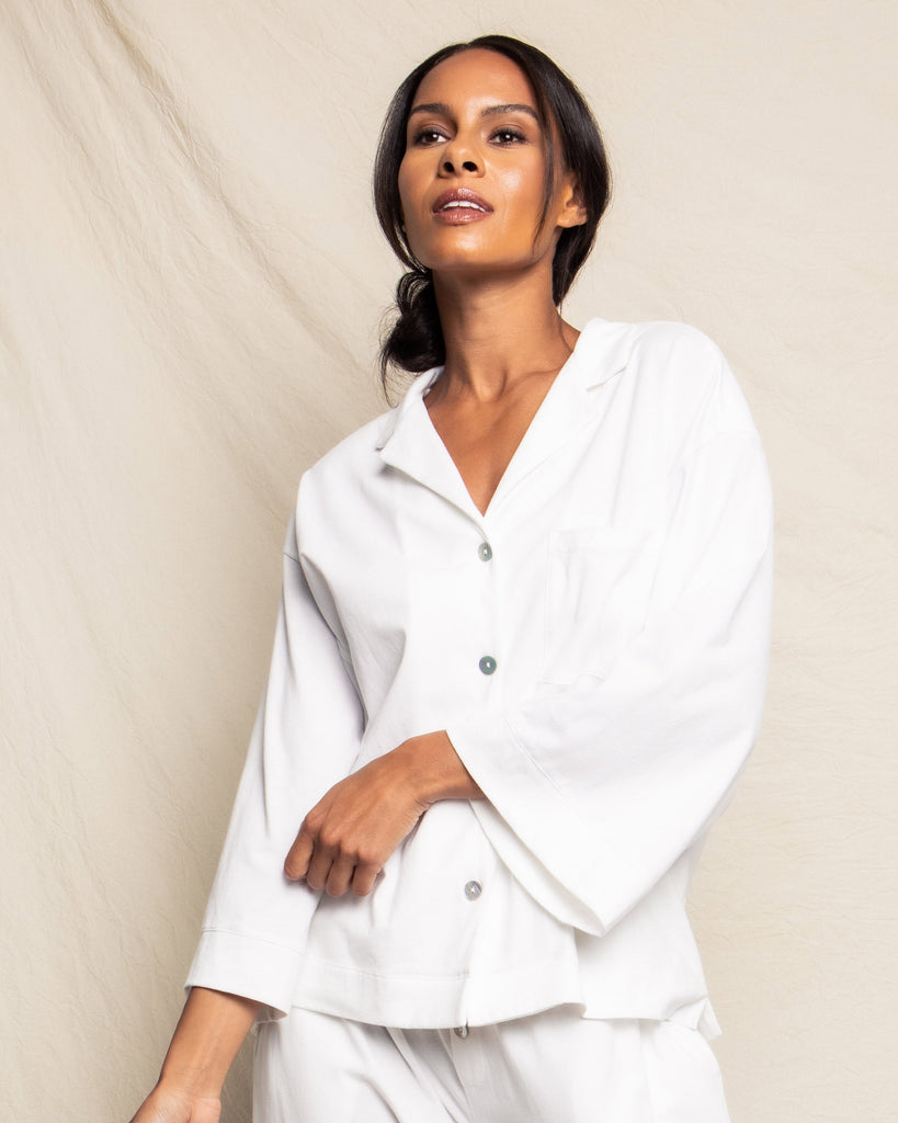 Women's Luxe Pima Cotton White Wide Leg Pajama Set