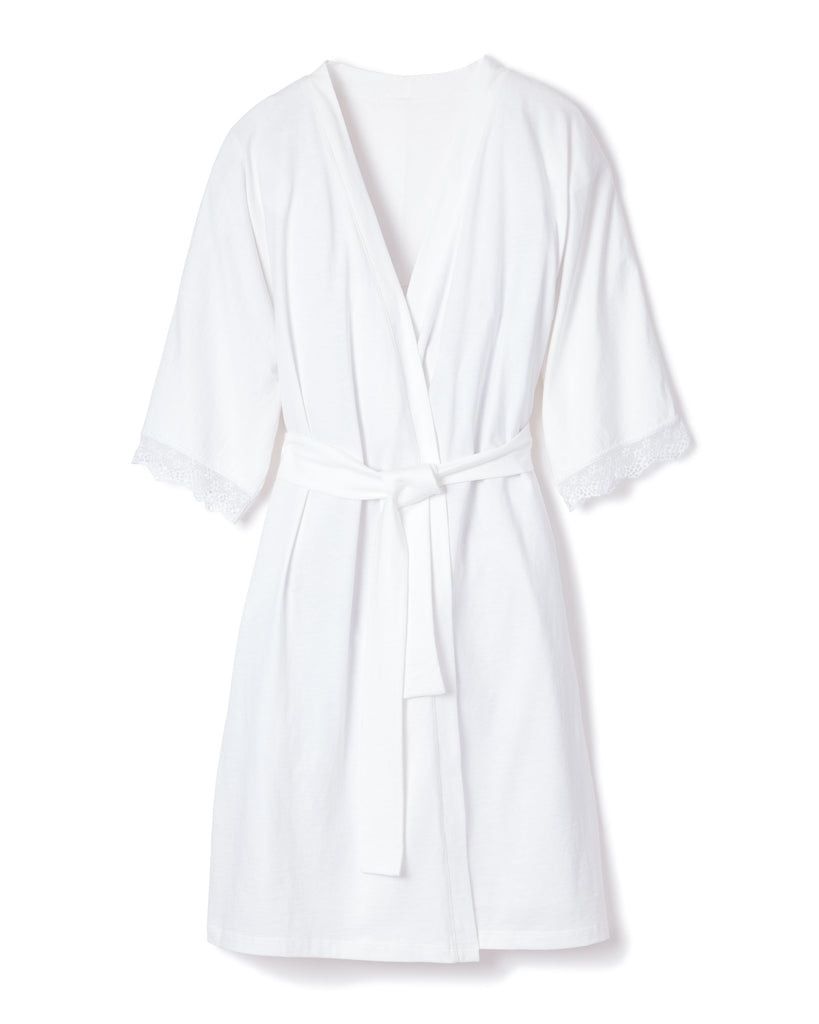 Women's Pima White Lace Short Robe