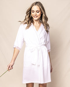 Women's Pima White Lace Short Robe