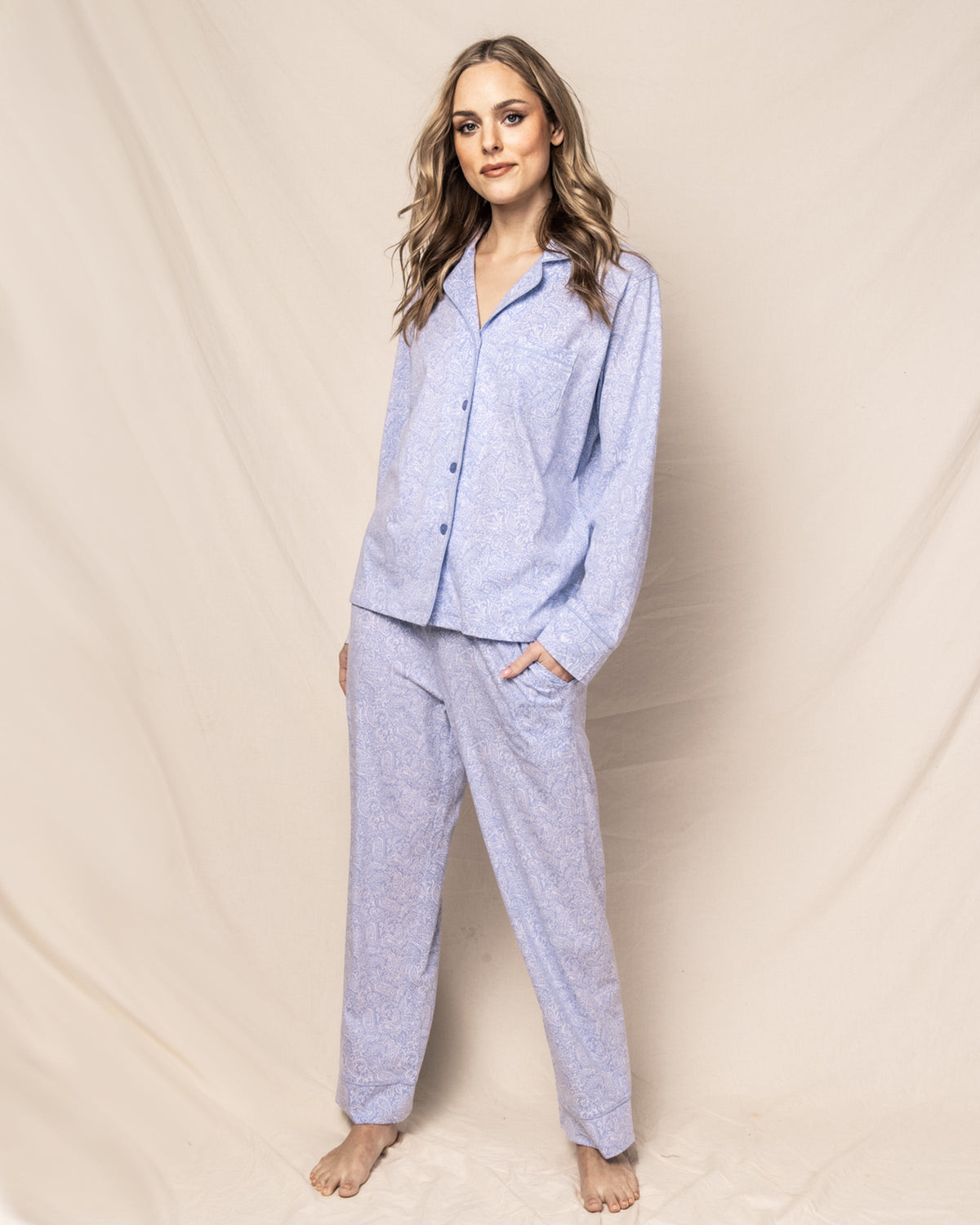 Women s Luxe Pima Cotton Periwinkle Paisley Pajama Set Over The Moon