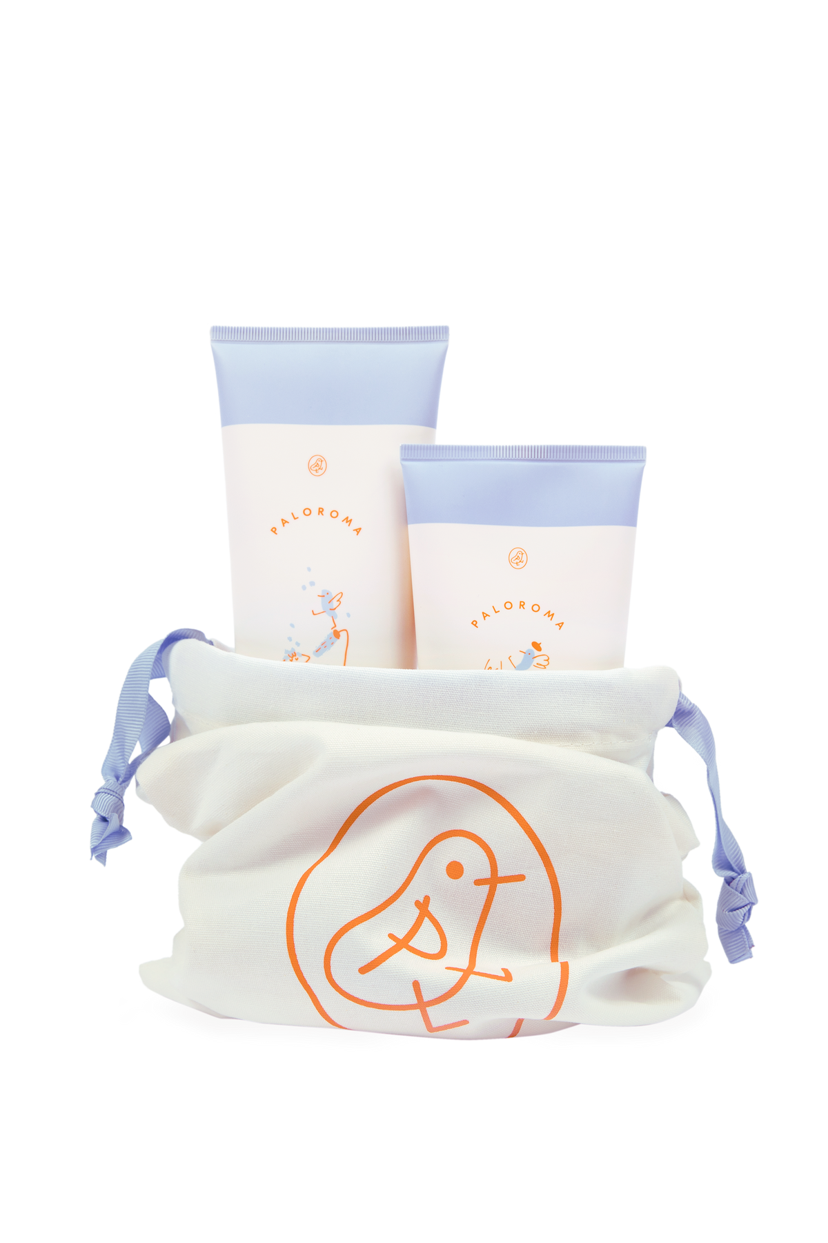 Front view of Good Hair Day Kit showcasing two hair and body products in a reusable cotton bag with a white background