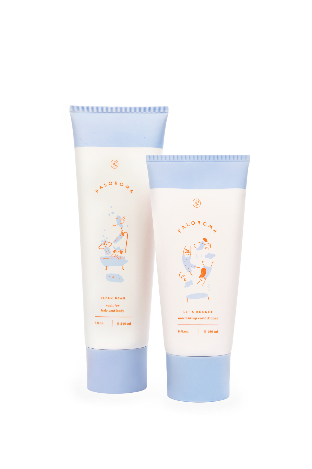 Front view of Good Hair Day Kit showing Clean Bean wash 8 fl oz and Lets Bounce conditioner 6 fl oz on white background