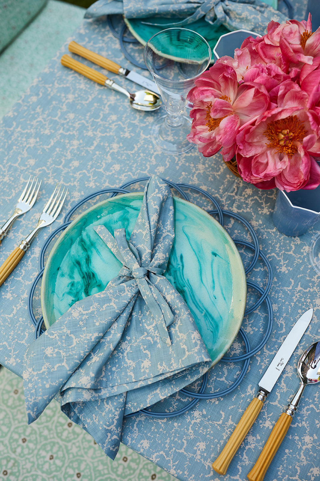 Blue Liesel Napkins with Ties - Set of 4