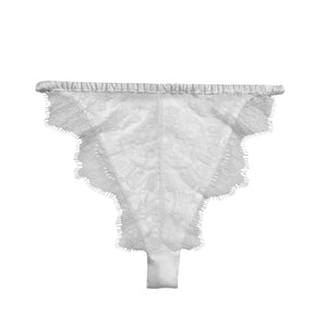 Caudry Lace Brief in Pearl Silk & White