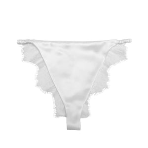 Caudry Lace Brief in Pearl Silk & White