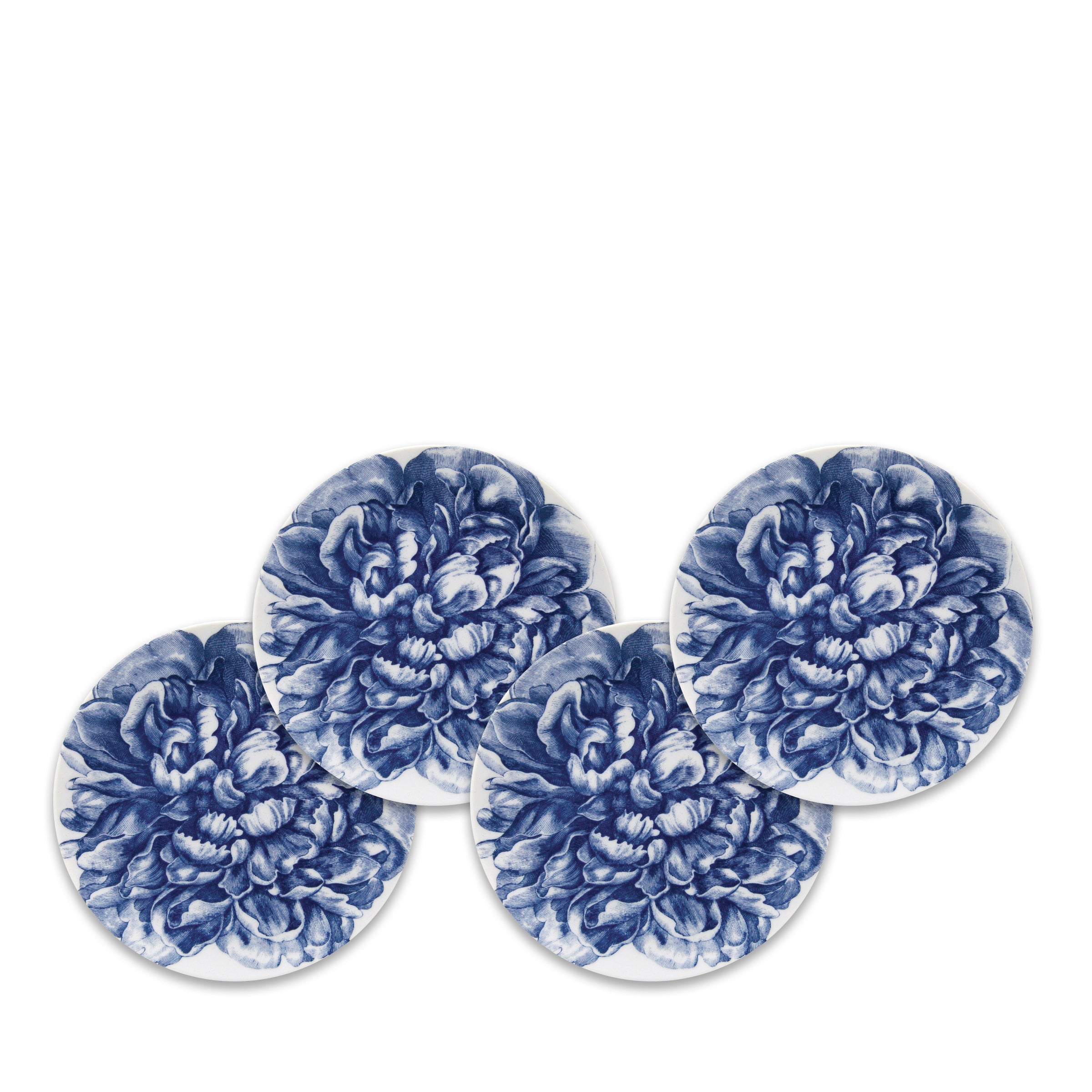 Peony Blue Full Canapé Plates Boxed Set/4 - Caskata