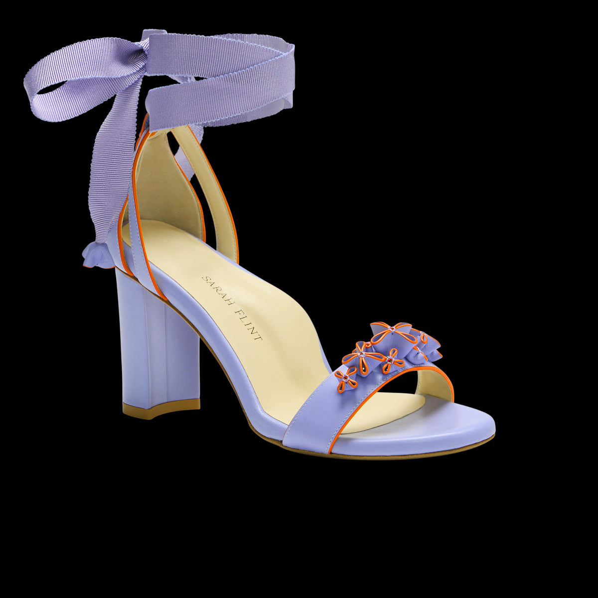 Perfect Block Sandal 90 in Periwinkle Calf & Orange Painted Edge