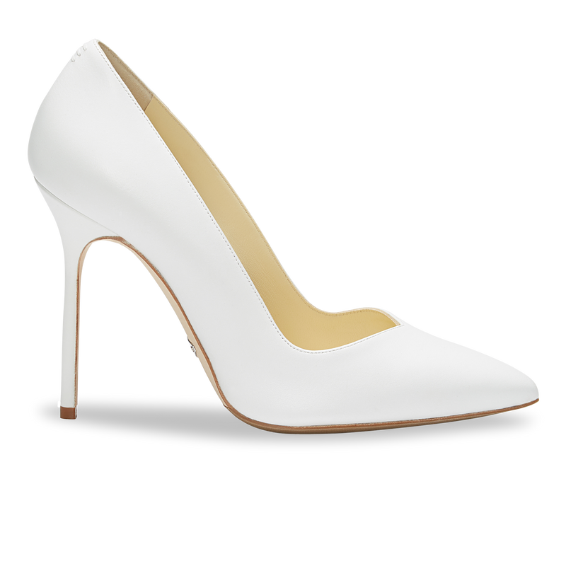 100m Italian Made Pointed Toe Pump in White Calf