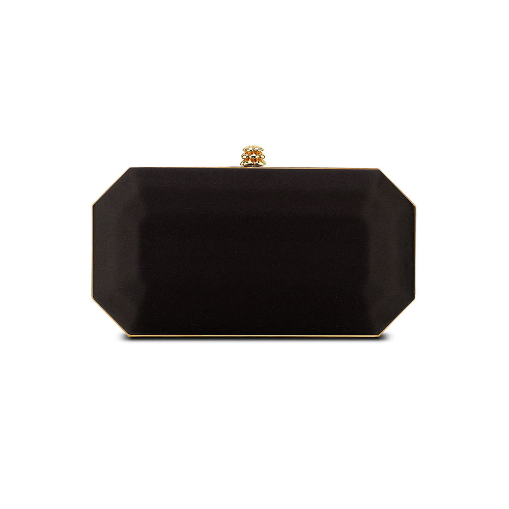 Perry Clutch in Black Diamond Satin