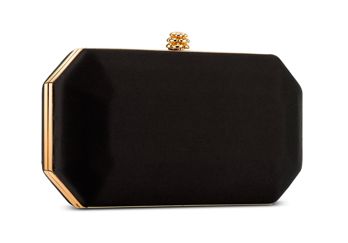 Perry Clutch in Black Diamond Satin