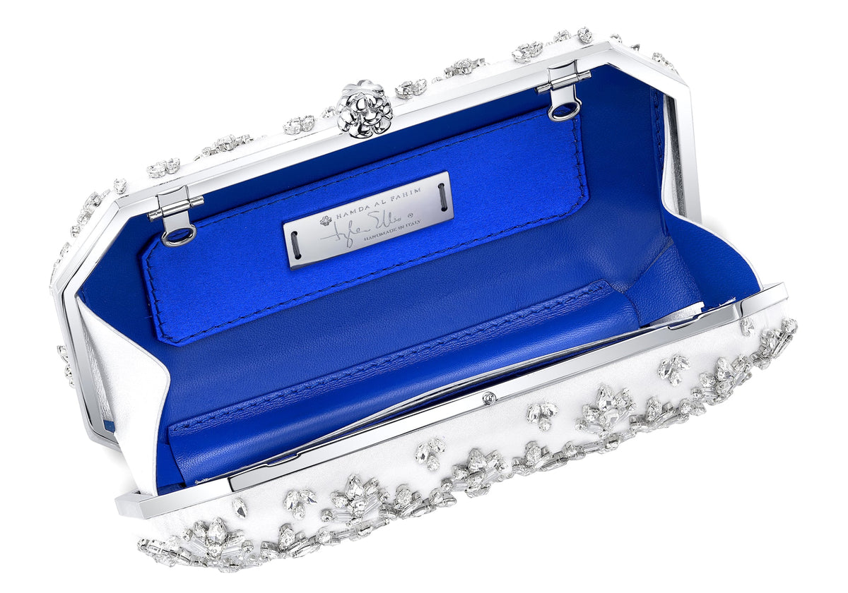 Perry Clutch in White Diamonds Satin