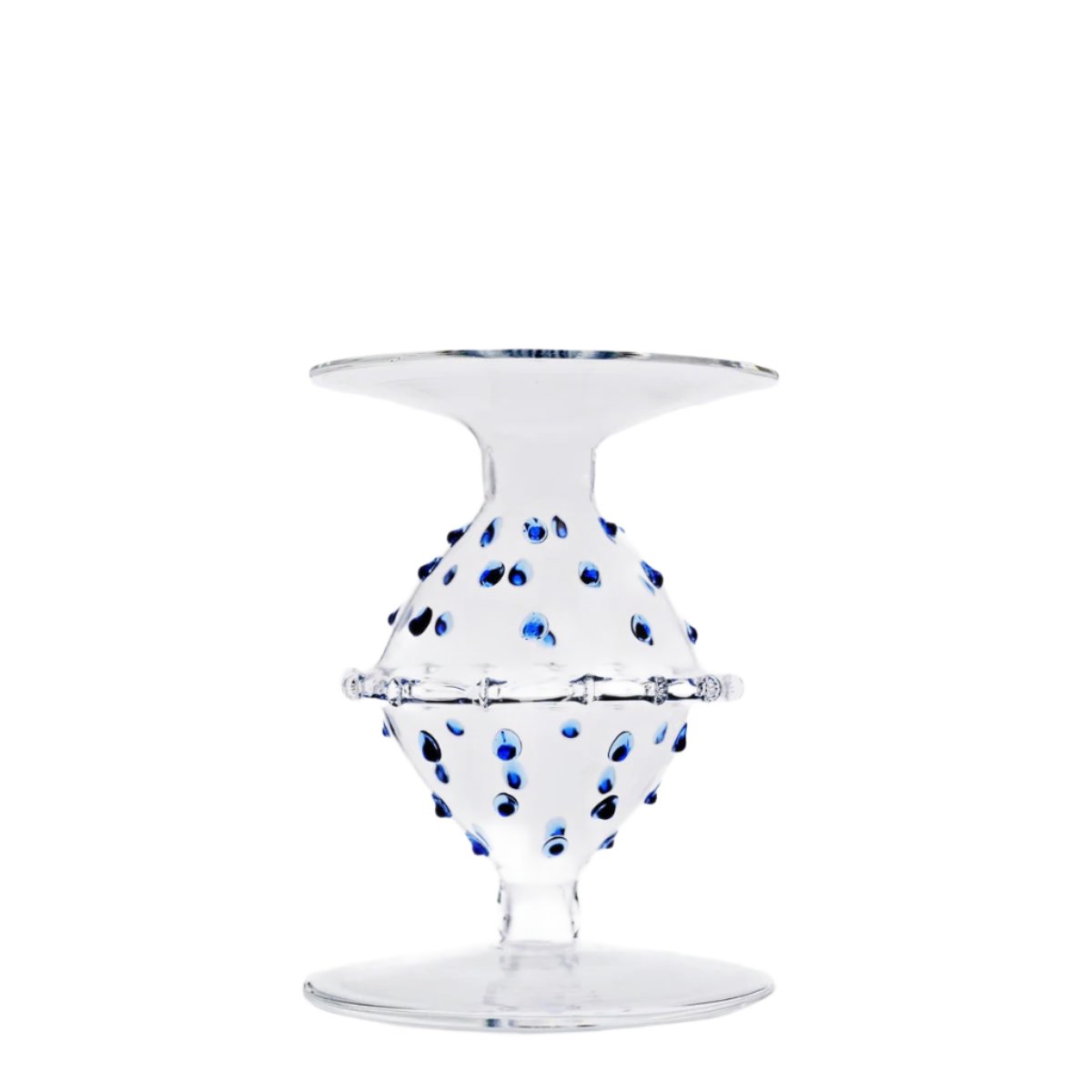 Issy Granger blue spotty glass candlestick, candle holder