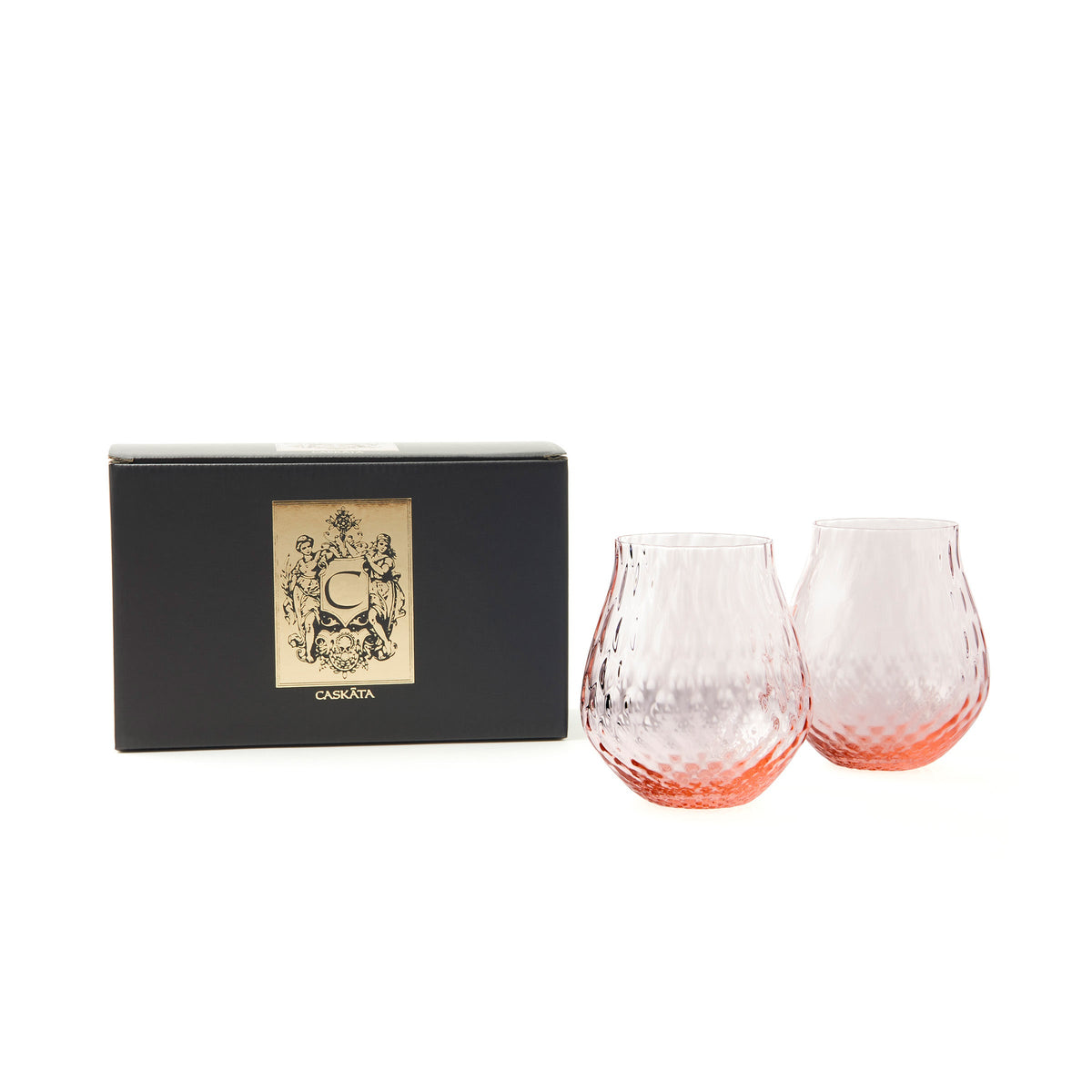 Phoebe rose pink mouth-blown optic crystal tumblers from Caskata.