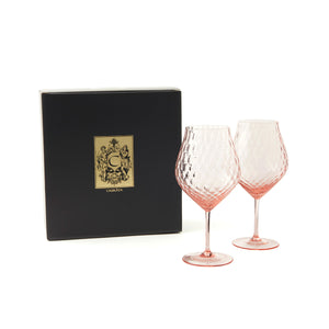 Phoebe rose pink mouth-blown optic crystal universal wine glasses from Caskata.