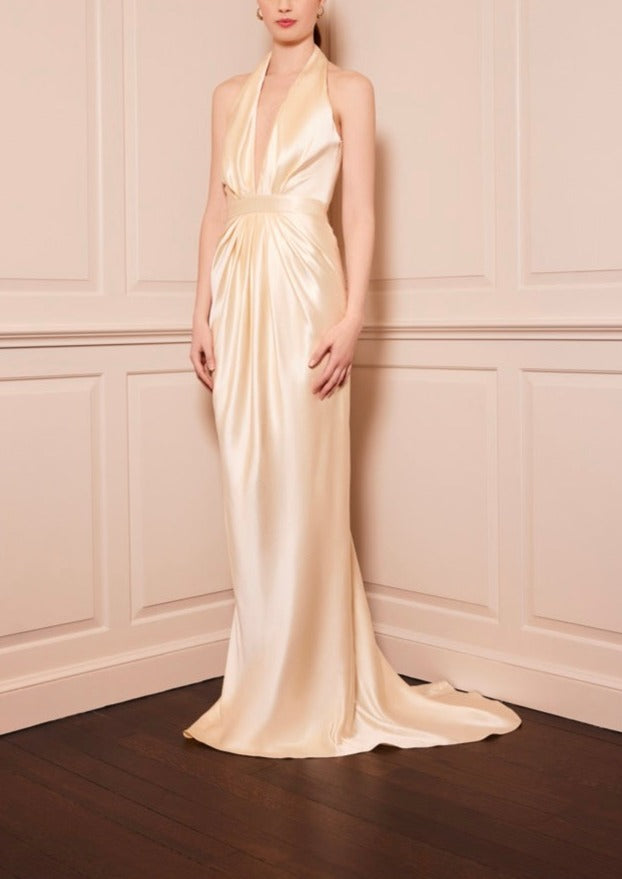 Jolie Champagne Halter-Neck Gown Champagne / US 8 Jolie Champagne Halter-Neck Gown Champagne / US 8