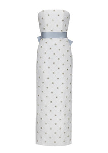 OTM Exclusive: Olivia White Silk Dress with Floral Crystal Embroidery