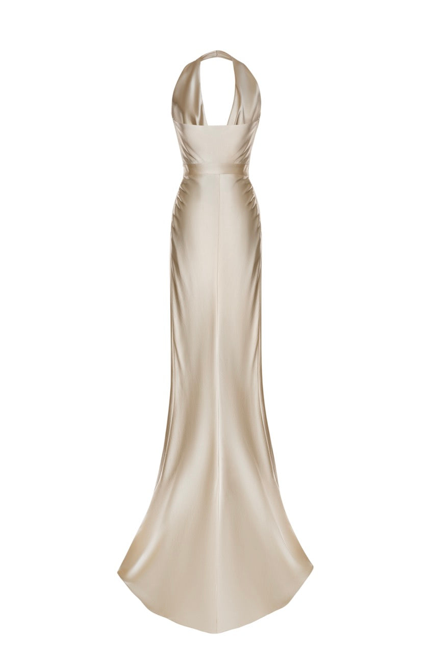 Jolie Champagne Halter-Neck Gown Champagne / US 8 Jolie Champagne Halter-Neck Gown Champagne / US 8