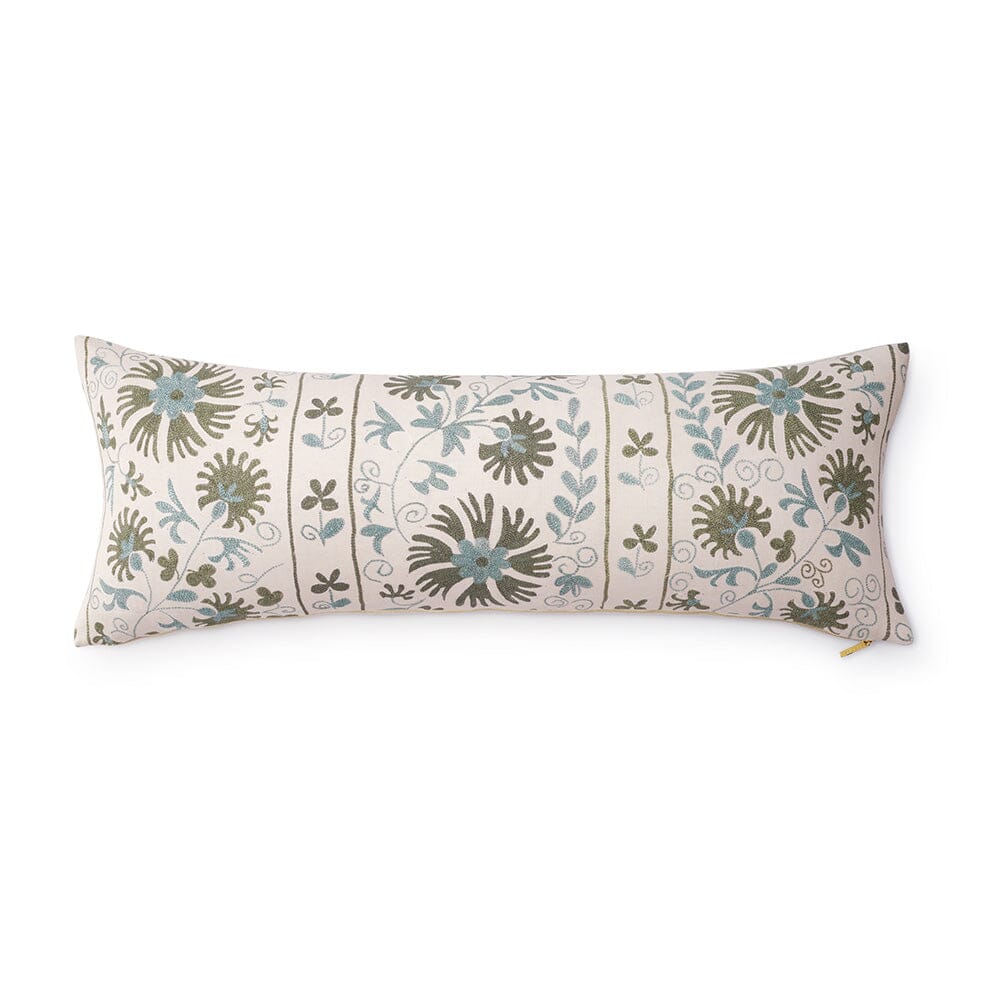 Sage Ribbon Suzani Pillow Pillow St. Frank 40" W x 15" H 