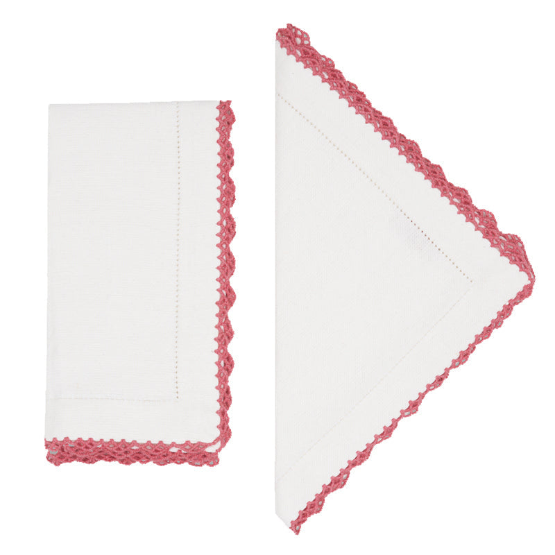 Beatrice Napkins in White and Pink, Set of 2