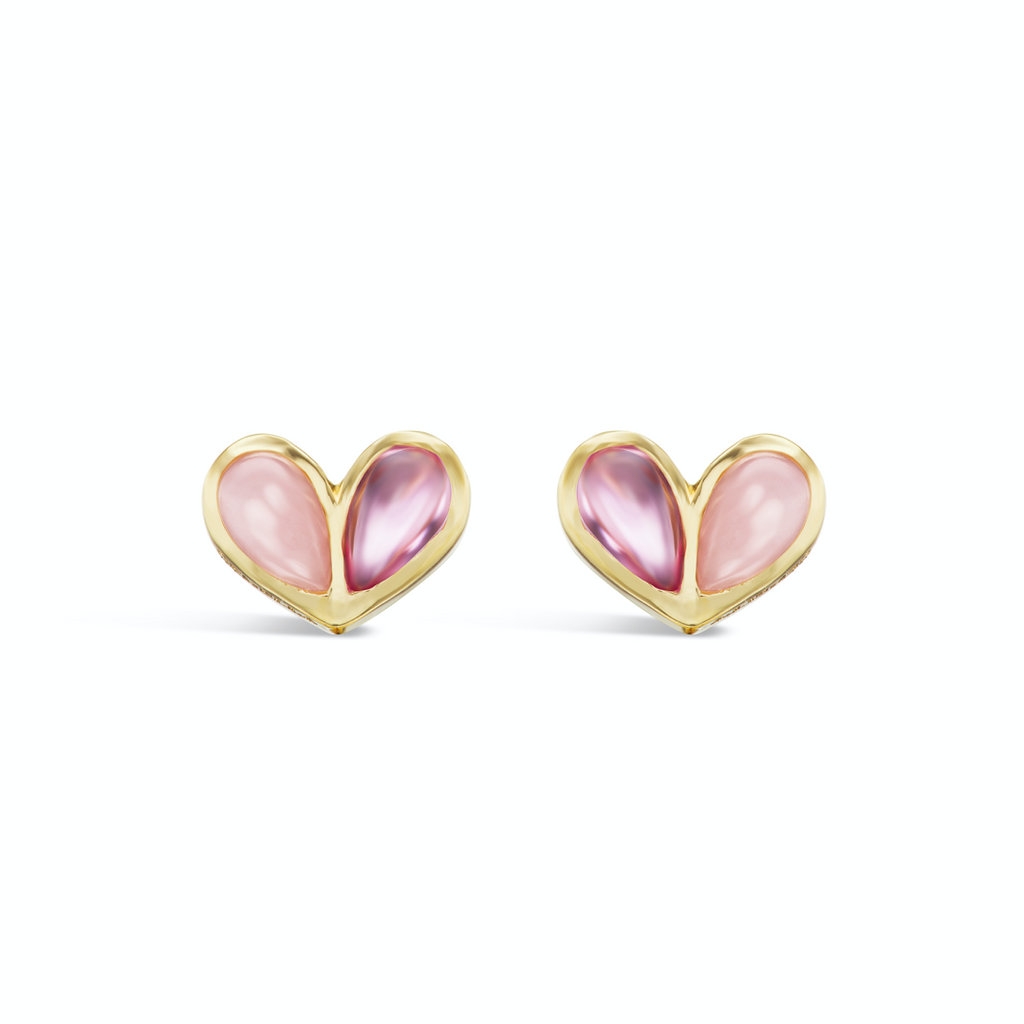 Sweetheart Studs in Pink Sapphire and Opal
