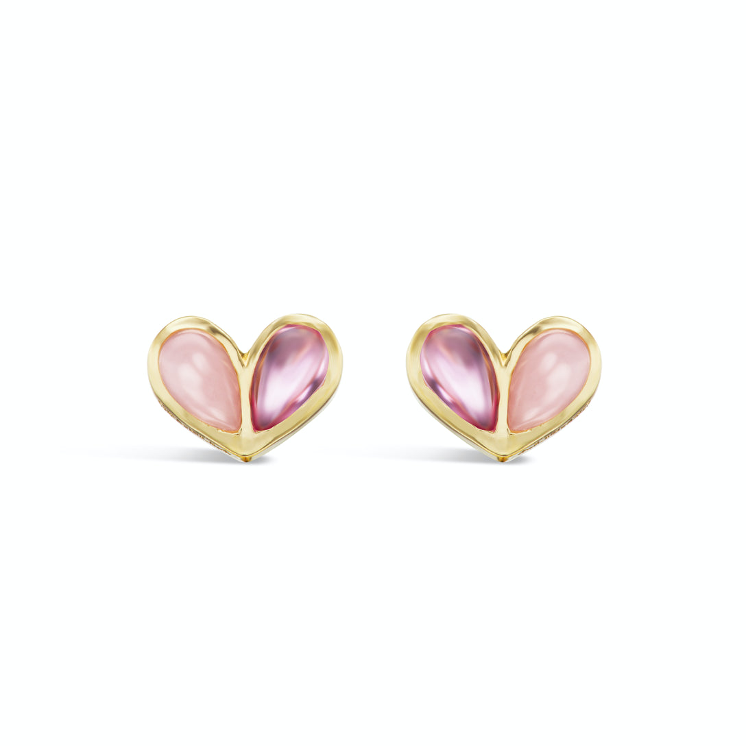 Sweetheart Studs in Pink Sapphire and Opal