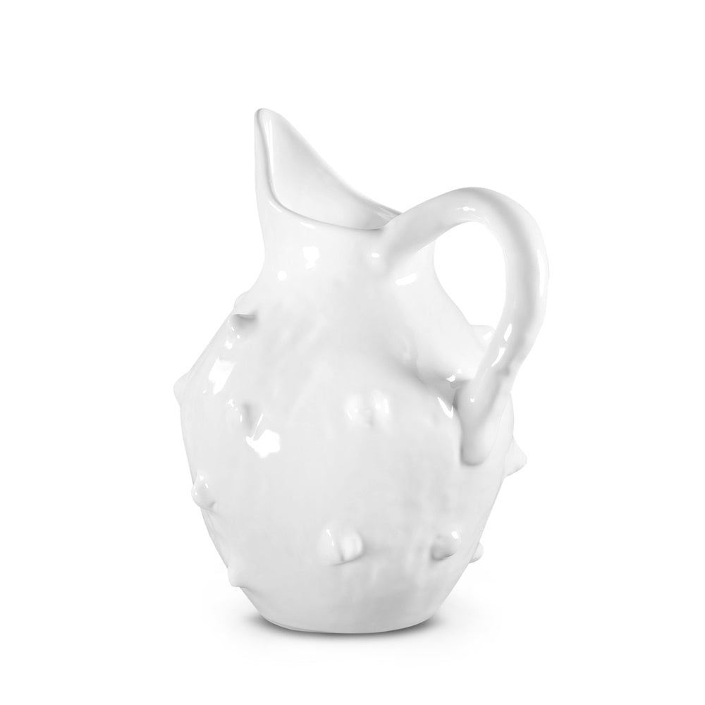 Ceramic Pitcher with Divets in White