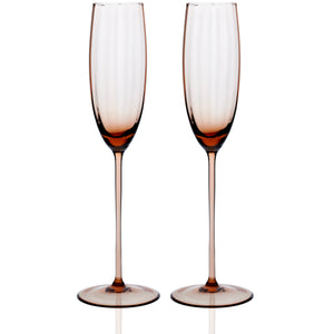 Quinn Mouth blown crystal champagne flutes in Amber Set of 2 from Caskata