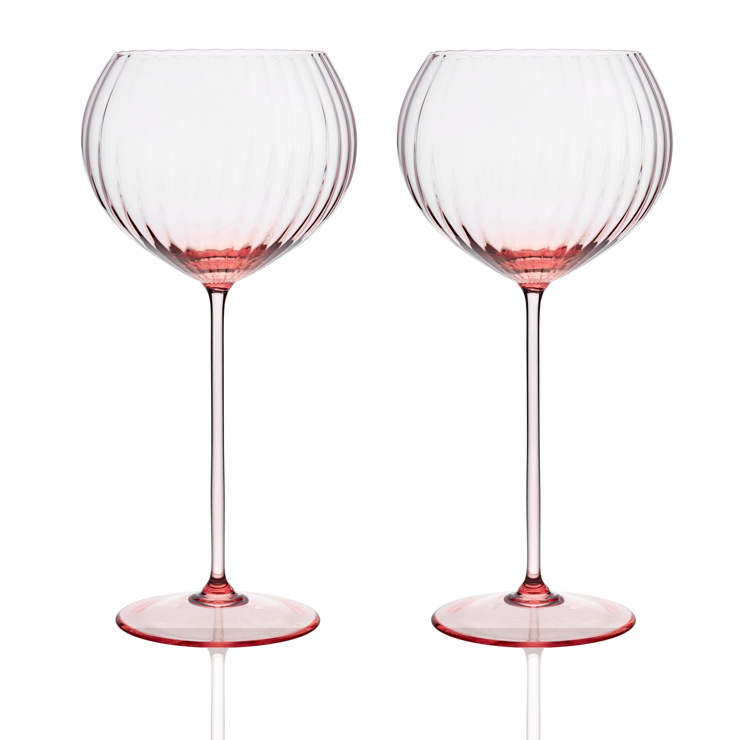 Quinn Red Wine Balloon Glasses Set of 2. Mouth blown, Rose Pink Crystal Stemware from Caskata