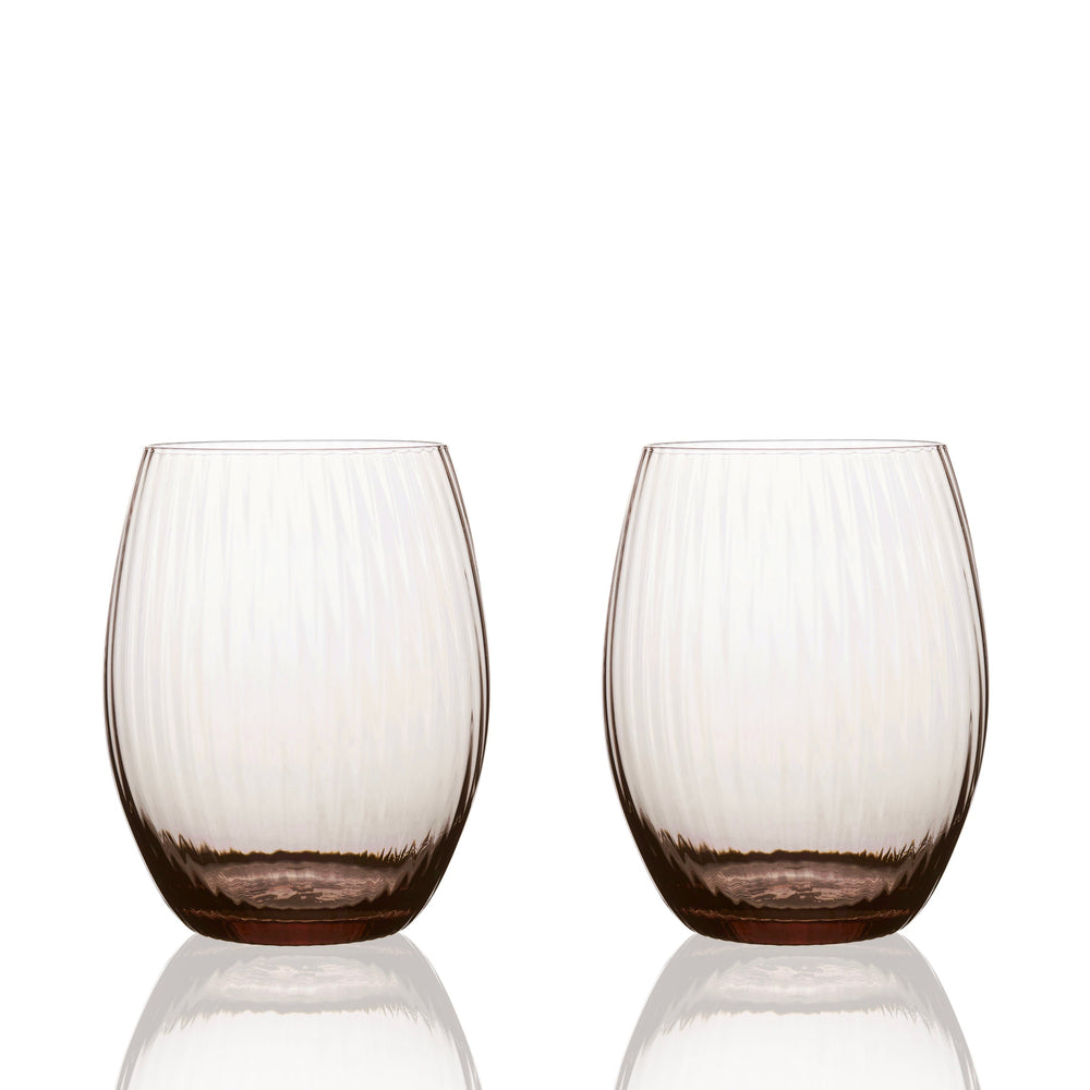 Front view of Quinn Mocha tumblers (set of 2) showcasing vertical ribbed texture and smoky mocha gradient on white background