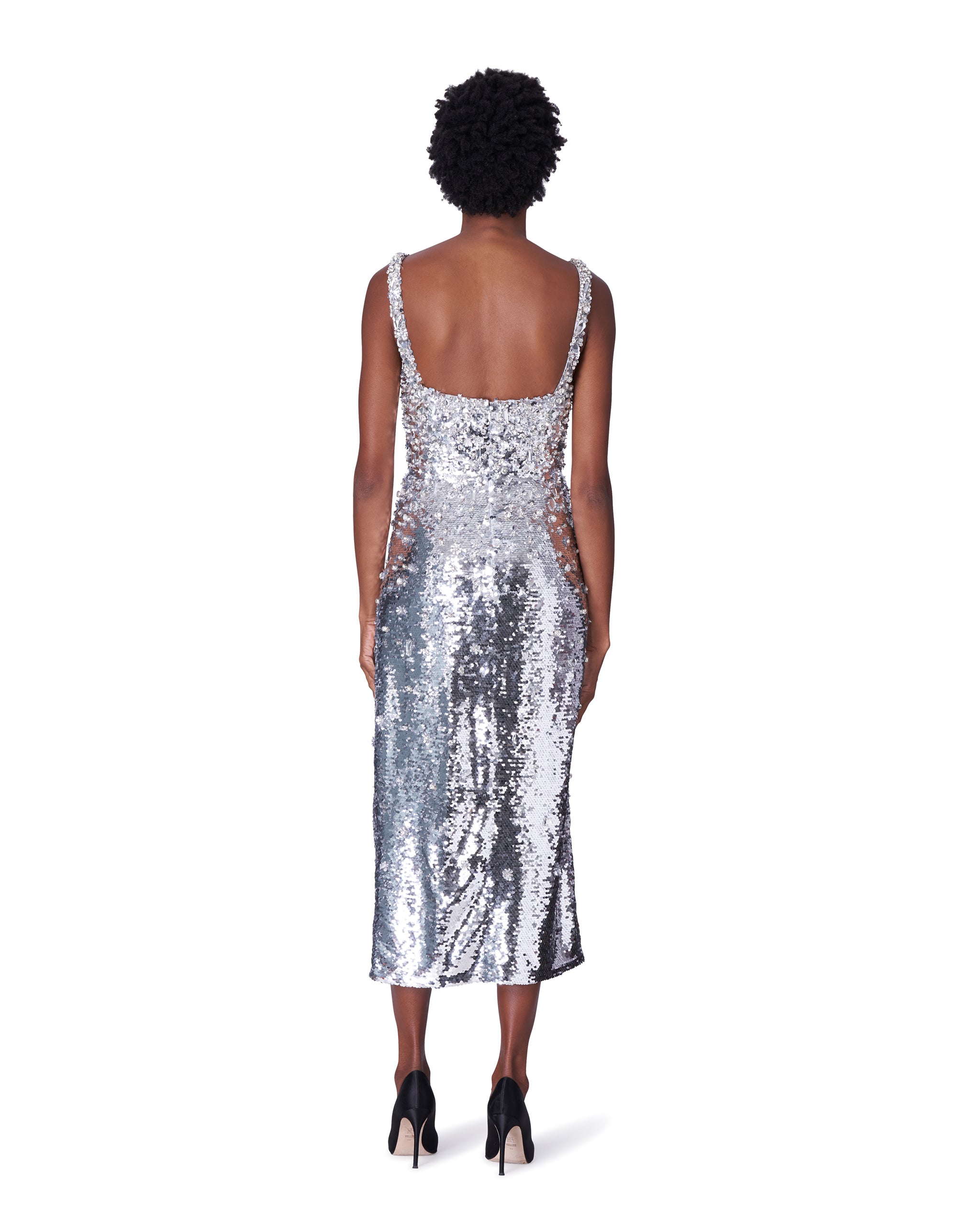Embroidered Spaghetti Strap Sequin Midi Dress | Over The Moon