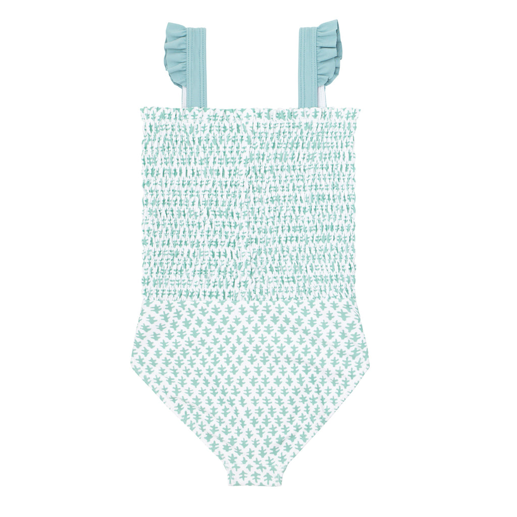 minnow X Sister Parish Girls Sea Leaf Smocked One Piece