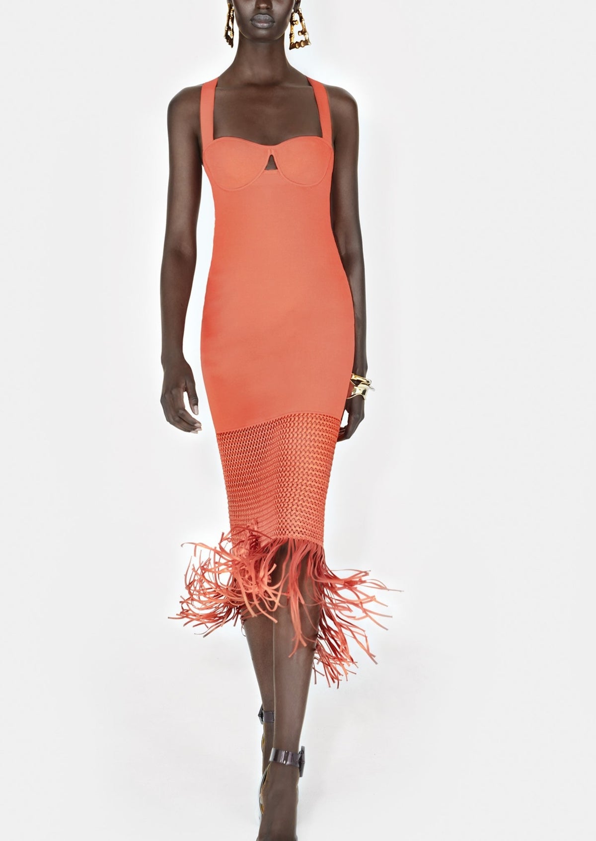 Fringe Diana Dress in Coral