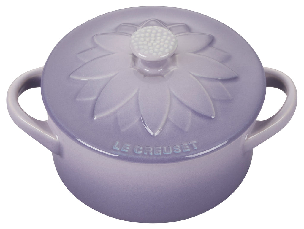 Le Creuset 8oz. Mini Round Cocotte with Flower Lid | White