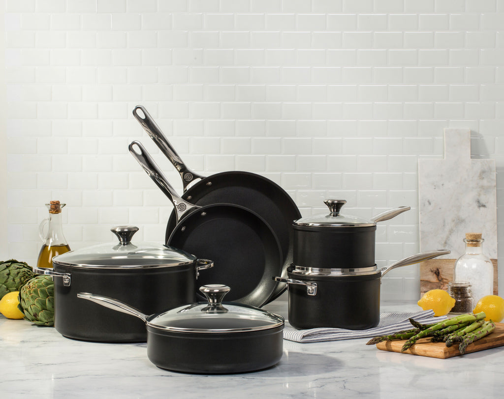 Nonstick Pots and Pans Set; 10 Piece Granite Kitchen Cookware Set (Black)