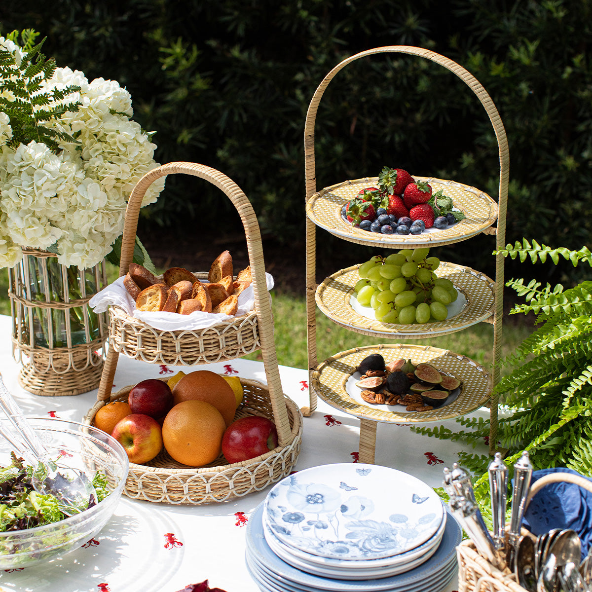 Provence Rattan Whitewash Three Tiered Plate Server