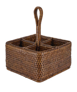 Rattan Cutlery and Condiment Carrier in Brown