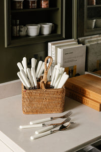 Rattan Cutlery and Condiment Carrier in Natural