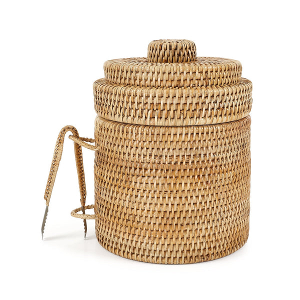 Rattan Ice Bucket with Tongs