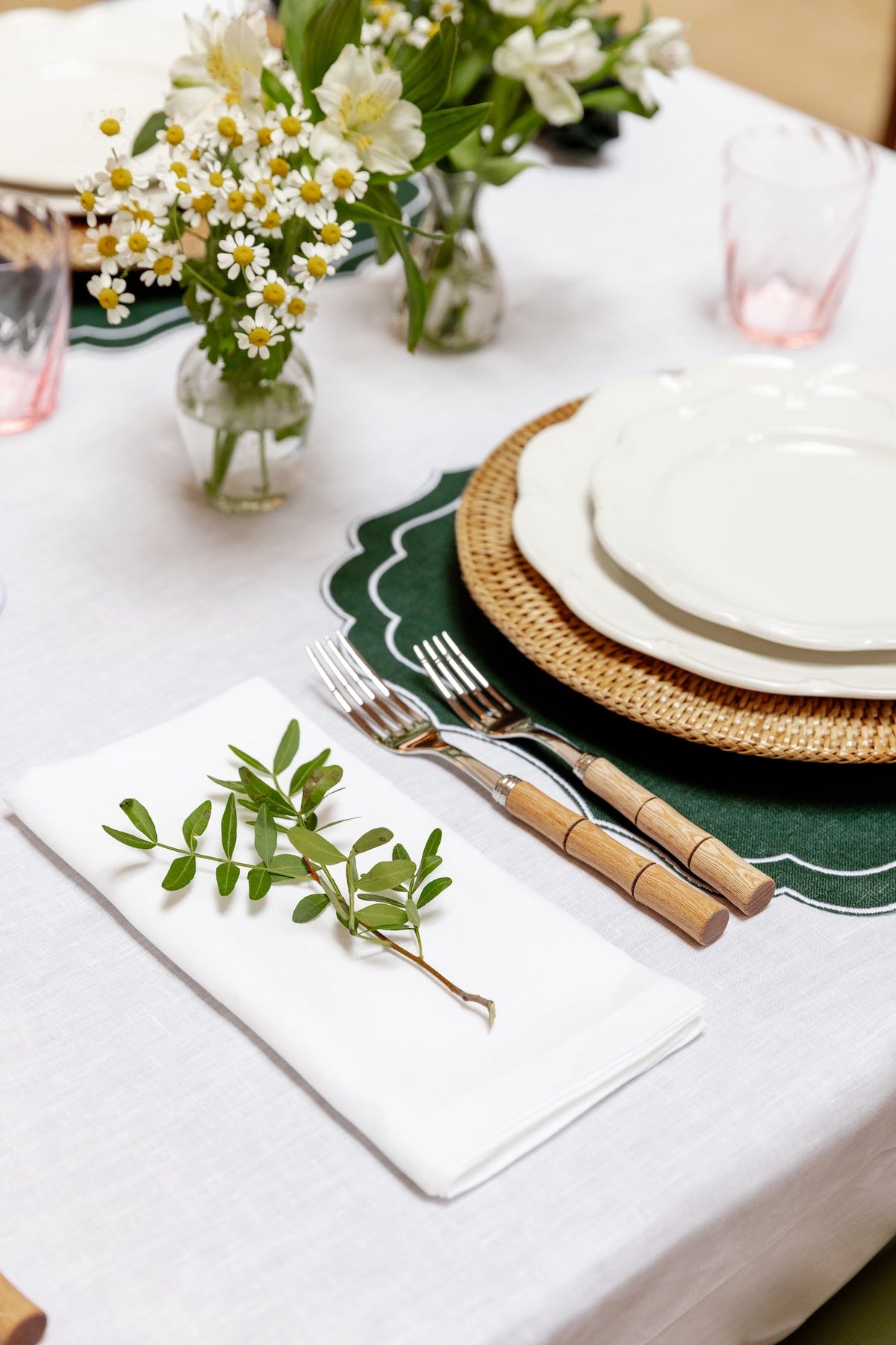 Classic Mitred Linen Tablecloth, White