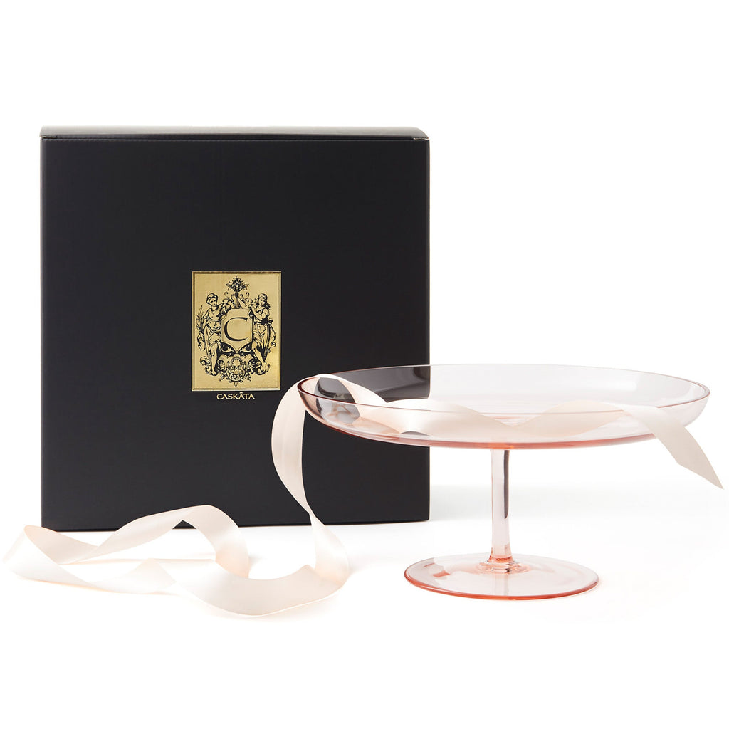 Celia rose pink crystal glass cake stand from Caskata.
