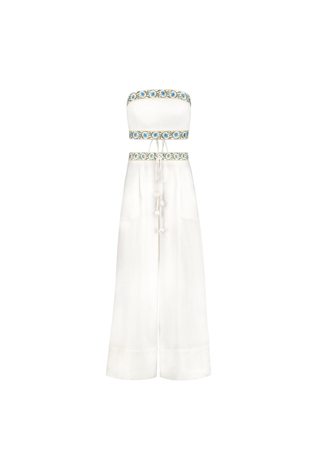 Carnation Pants - White & Blue Bottoms - Pants Rosewater House 
