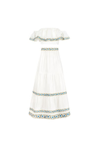 Carnation Ruffle Skirt - Off White & Blue Bottoms - Skirts Rosewater House 