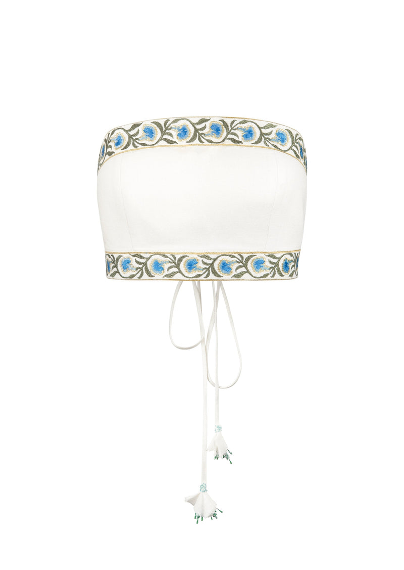 Carnation Crop Top - White & Blue Tops - Bustier & Embroidered Rosewater House 